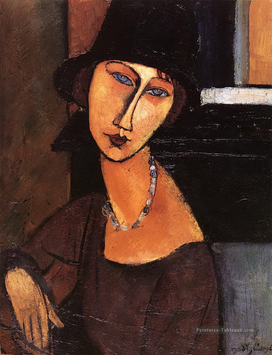 jeanne hebuterne avec chapeau et collier 1917 Amedeo Modigliani Peintures à l'huile